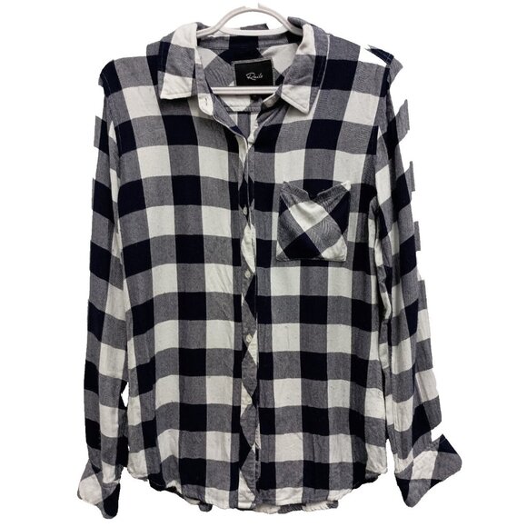 Rails Tops - Rails Womens Flannel Shirt XS Black White Plaid Long Sleeve Casual Preppy Grunge